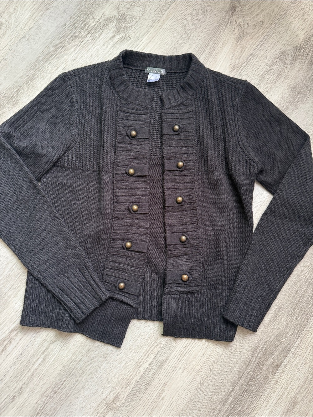 VENUS Black Ribbed Front Button Cardigan